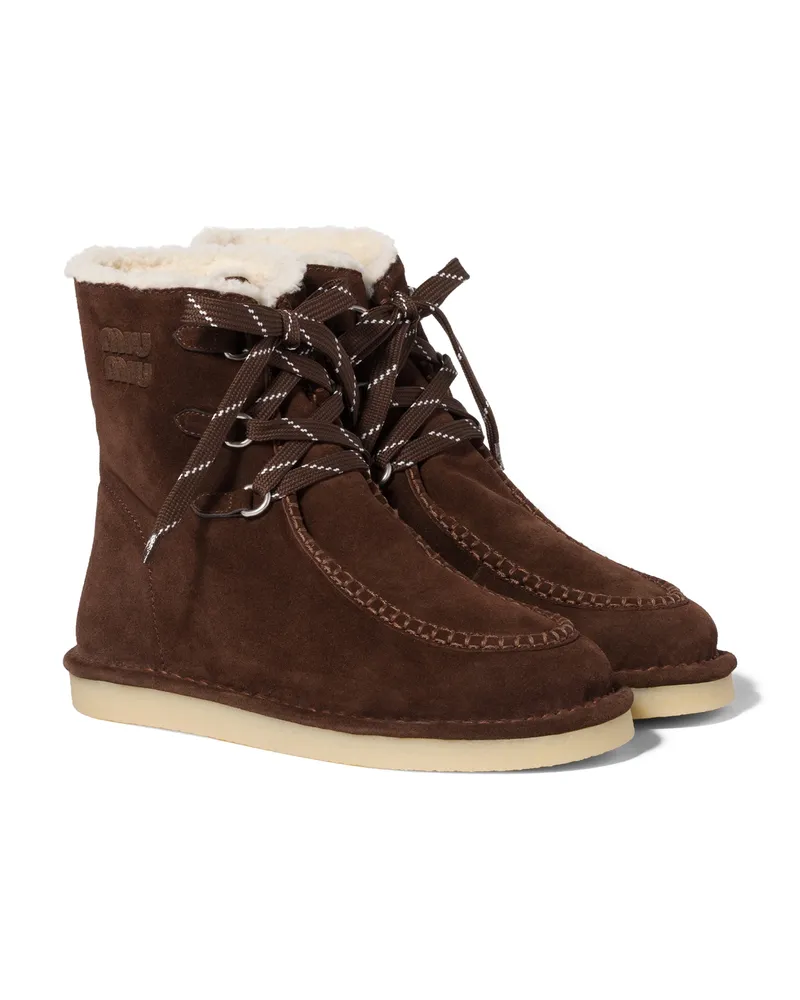 Miu Miu Stiefeletten Aus Wildleder , Damen, Dunkelbraun, Größe Dunkelbraun