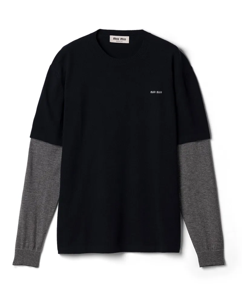 Miu Miu Pullover Aus Wolle Und Kaschmir, Damen, Blau/dunkelgrau, Größe Blau