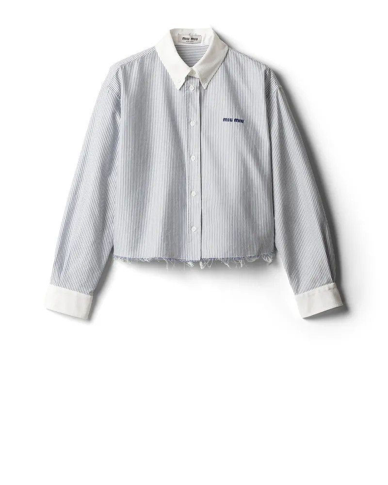Miu Miu Hemd Aus Baumwolle Mit Feinen Nadelstreifen, Damen, Weiss/hellblau, Größe Weiss
