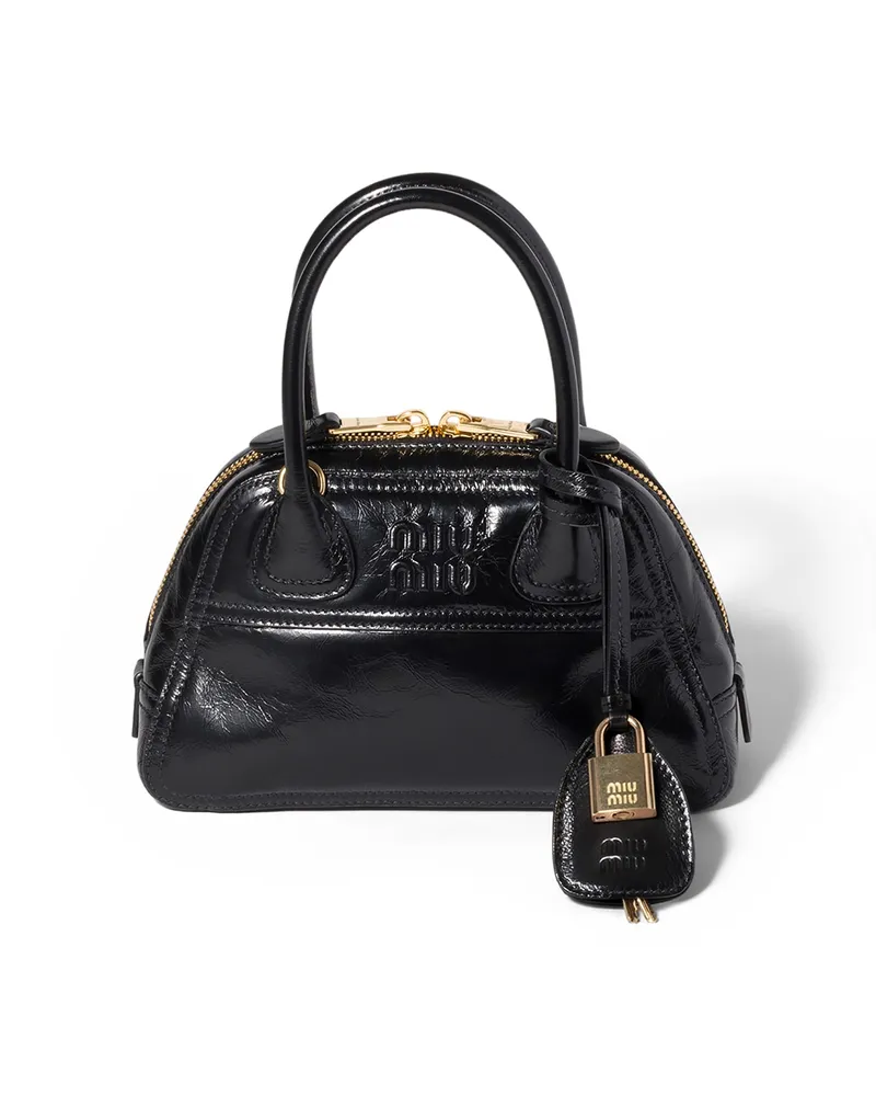 Miu Miu Vivant Mini Bag Aus Glänzendem Leder, Damen, Schwarz Schwarz