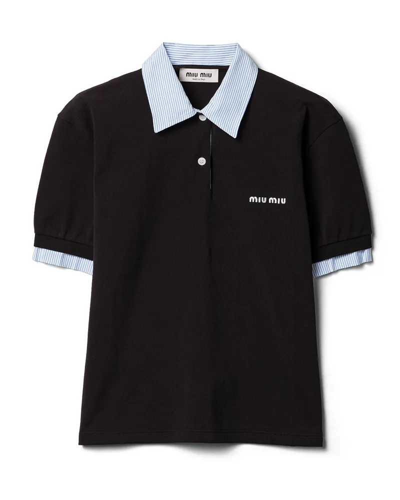 Miu Miu Poloshirt Aus Baumwoll-piqué, Damen, Schwarz, Größe Schwarz