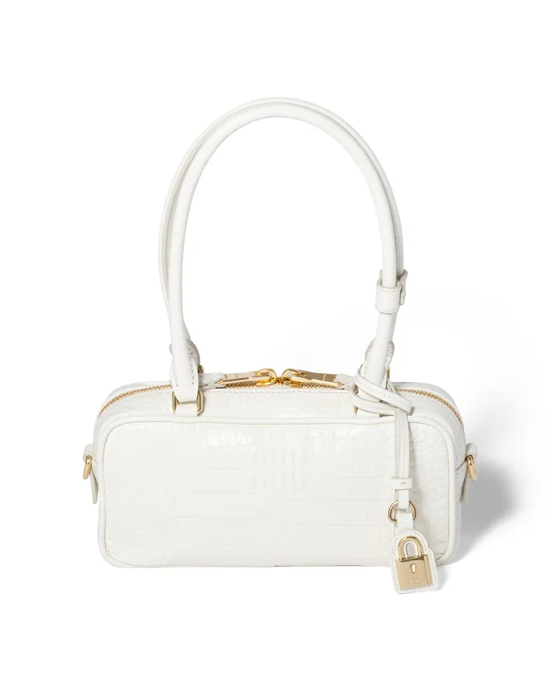 Miu Miu Beau Mini Bag Aus Kroko-geprägtem Leder, Damen, Weiss Weiss
