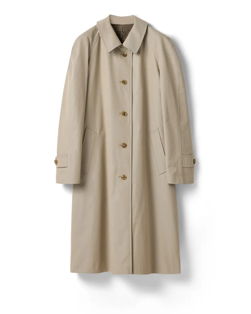 Miu Miu Wendbarer Einreihiger Trenchcoat Aus Twill Mit Hahnentrittmuster , Damen, Kalkstein/camel, Größe Kalkstein