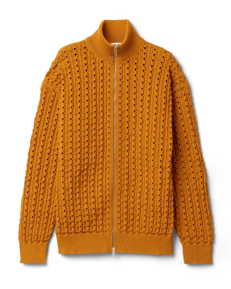 Miu Miu Strickjacke Aus Technischem Garn Mit Reißverschluss, Damen, Rost, Größe Rost