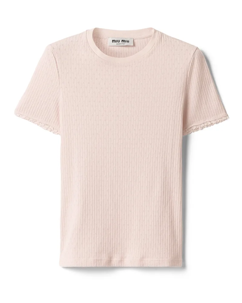 Miu Miu T-shirt Aus Pointelle-baumwolle, Damen, Alabasterrosa, Größe Alabasterrosa