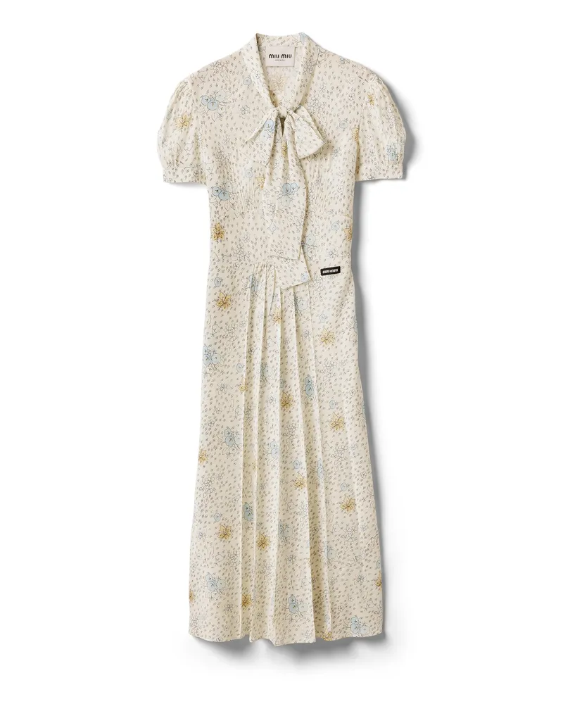 Miu Miu Langes Kleid Aus Crêpe De Chine, Damen, Weiss, Größe Weiss