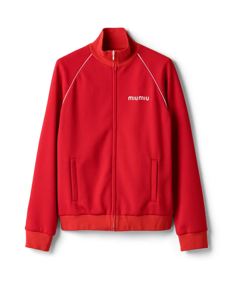 Miu Miu Blousonjacke Aus Technischem Jersey, Damen, Rot, Größe Rot