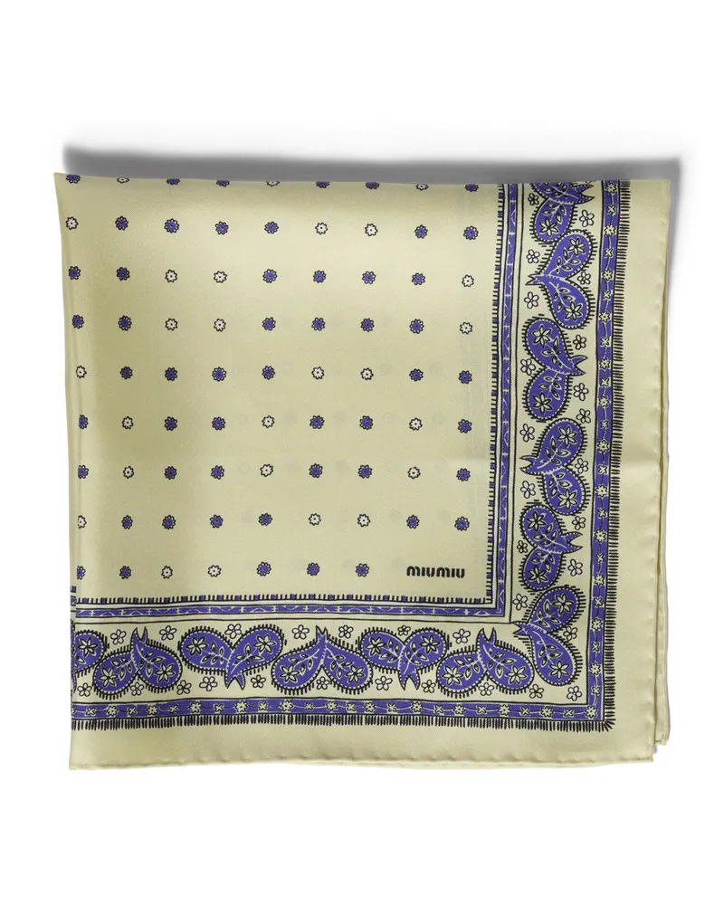 Miu Miu Schal Aus Bedrucktem Twill, Damen, Pollen Gelb/königsblau Pollen