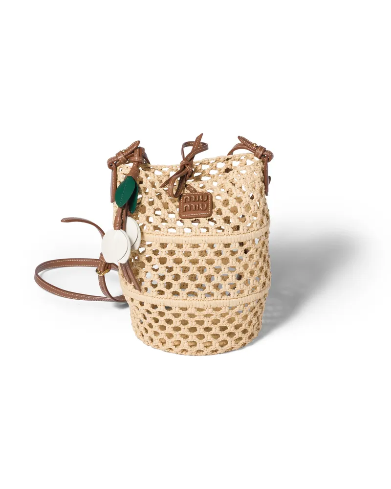 Miu Miu Pouch Aus Raphiabast-häkelarbeit, Damen, Beige/cognac Beige
