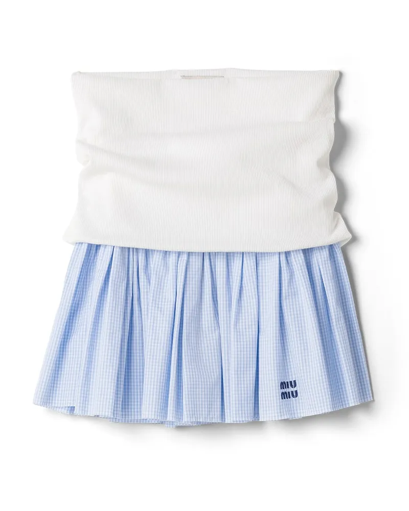 Miu Miu Minirock Aus Jersey Und Popeline, Damen, Weiss/hellblau, Größe Weiss