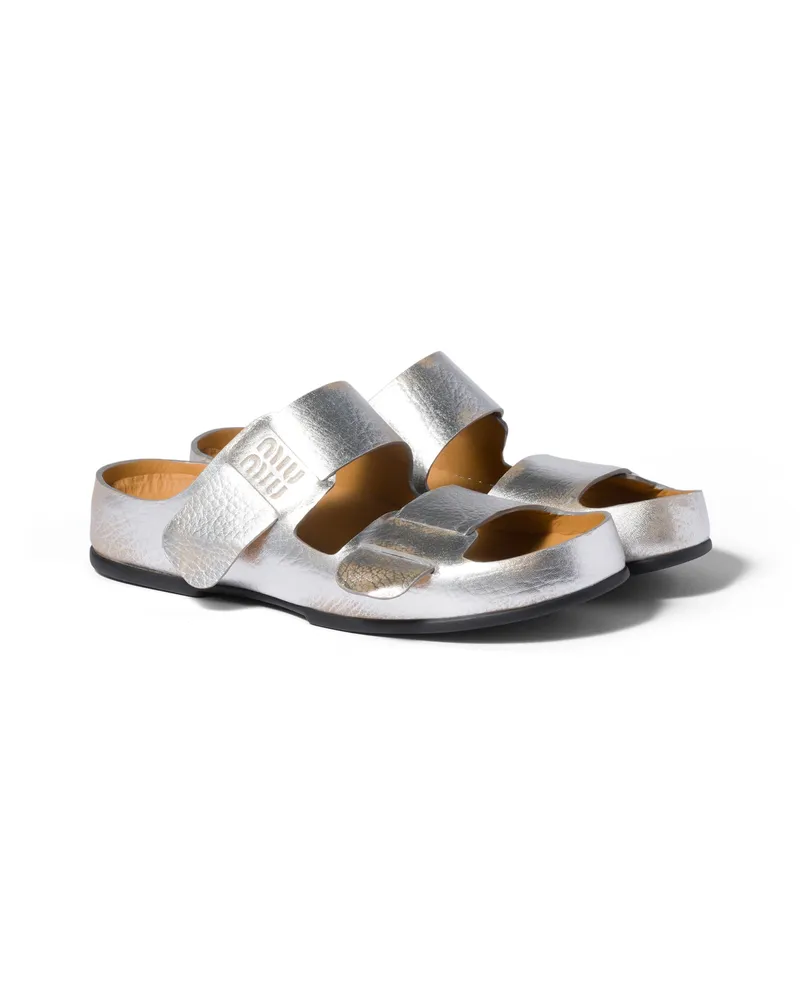 Miu Miu Sandalen Aus Gebleichtem Leder, Damen, Silber, Größe Silber