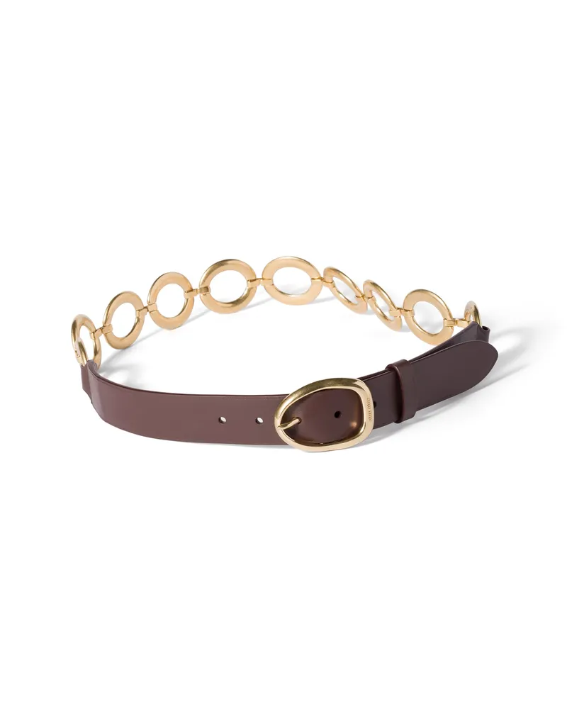 Miu Miu Gürtel Aus Leder Und Metall, Damen, Bruyère-holz, Größe Bruyère-holz