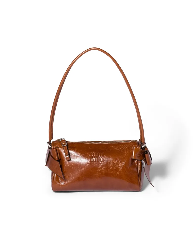 Miu Miu Pouch Aus Glänzendem Leder, Damen, Palisander Palisander