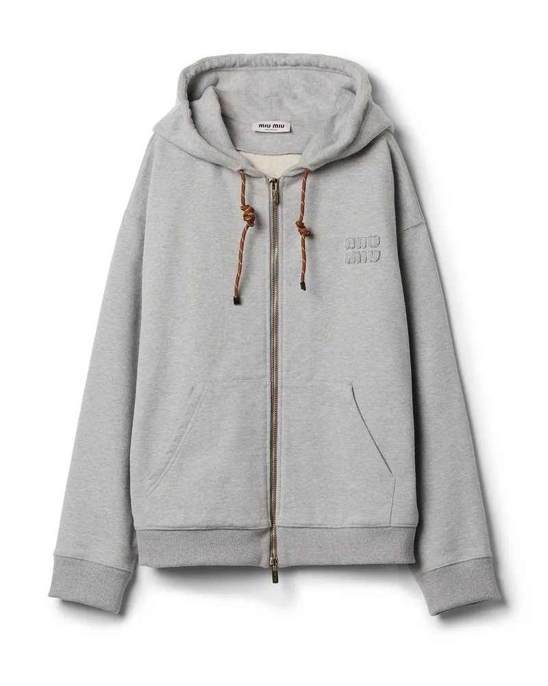 Miu Miu Sweatshirt Aus Baumwollfleece, Damen, Grau, Größe Grau