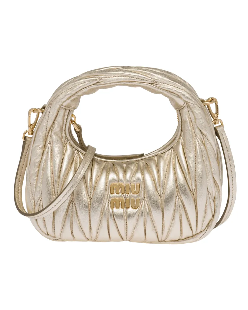 Miu Miu Wander Mini Hobo Bag Aus Matelassé-nappaleder, Damen, Pyrit Pyrit