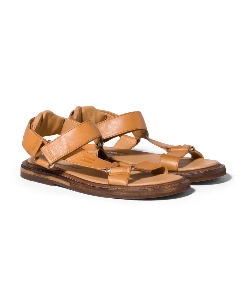 Miu Miu Sandalen Aus Leder, Damen, Honig, Größe Honig