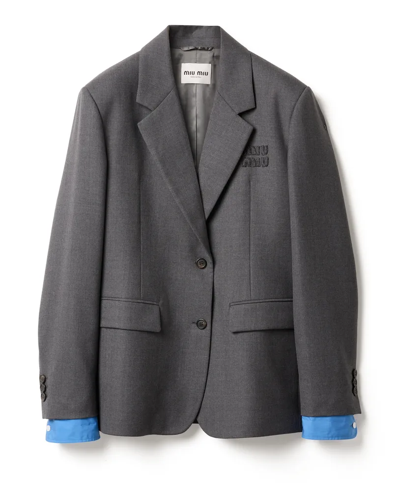 Miu Miu Einreihige Jacke Aus Gabardine, Damen, Anthrazitgrau, Größe Anthrazitgrau