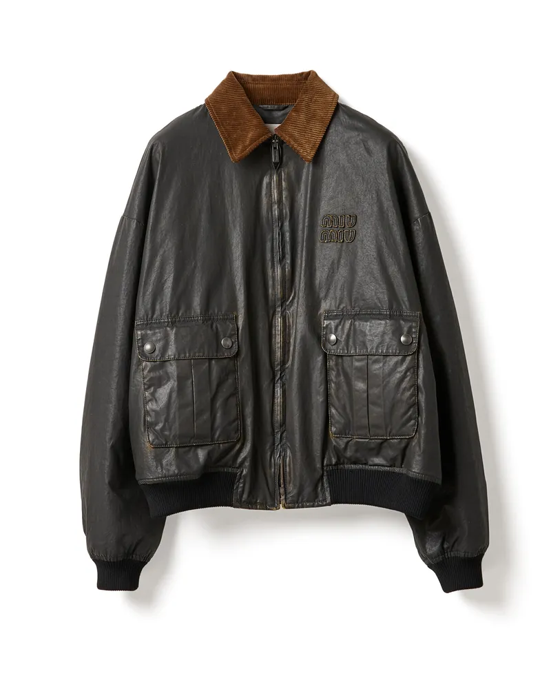 Miu Miu Bomberjacke Aus Popeline Mit Kunstharz-finish, Damen, Schwarz, Größe Schwarz