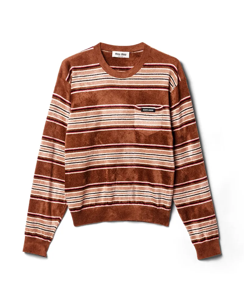 Miu Miu Pullover Aus Chenille, Damen, Tabak, Größe Tabak