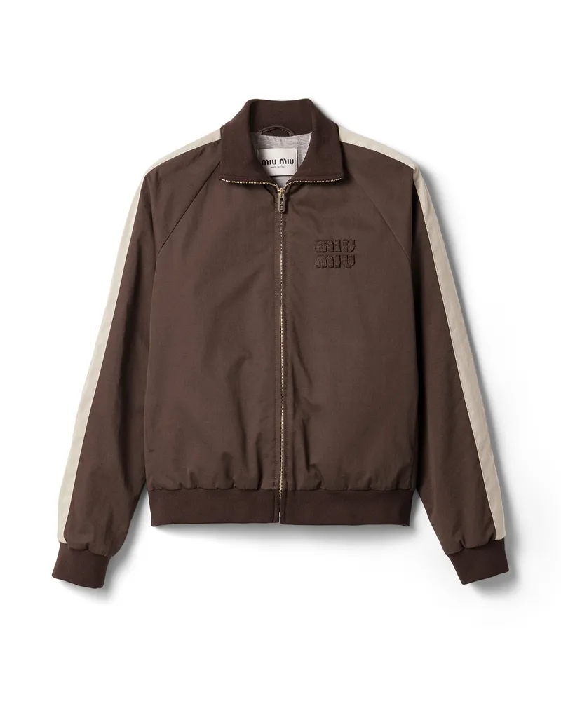 Miu Miu Blouson Aus Gewaschenem Twill, Damen, Kakaobraun/khaki, Größe Kakaobraun