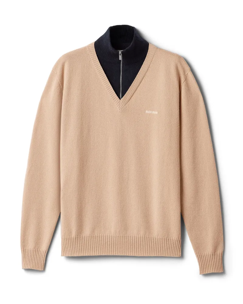 Miu Miu Rollkragenpullover Aus Kaschmir, Damen, Albino Weiß/blau, Größe Albino