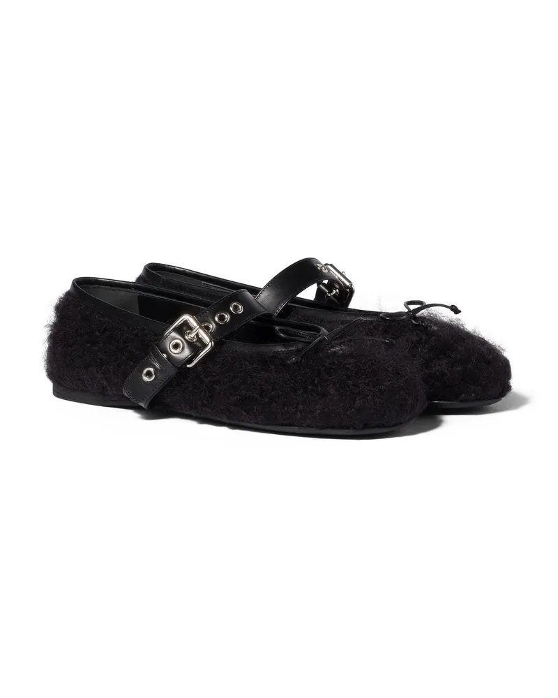 Miu Miu Ballerinas Aus Mohair, Damen, Schwarz, Größe Schwarz