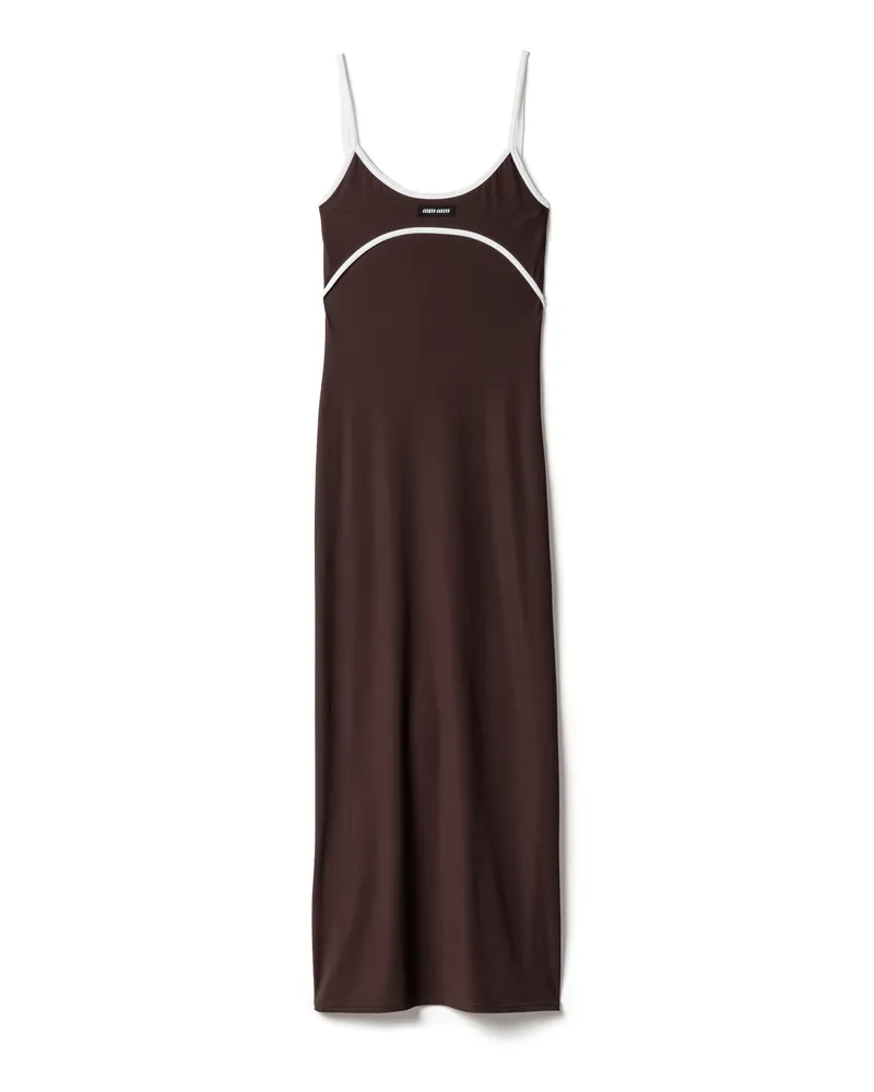 Miu Miu Midikleid Aus Stretch-jersey, Damen, Ebenholz/weiß, Größe Ebenholz
