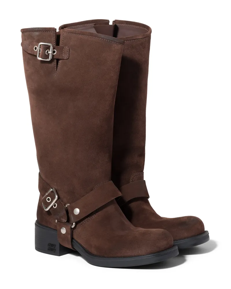 Miu Miu Stiefel Aus Wildleder, Damen, Dunkelbraun, Größe Dunkelbraun