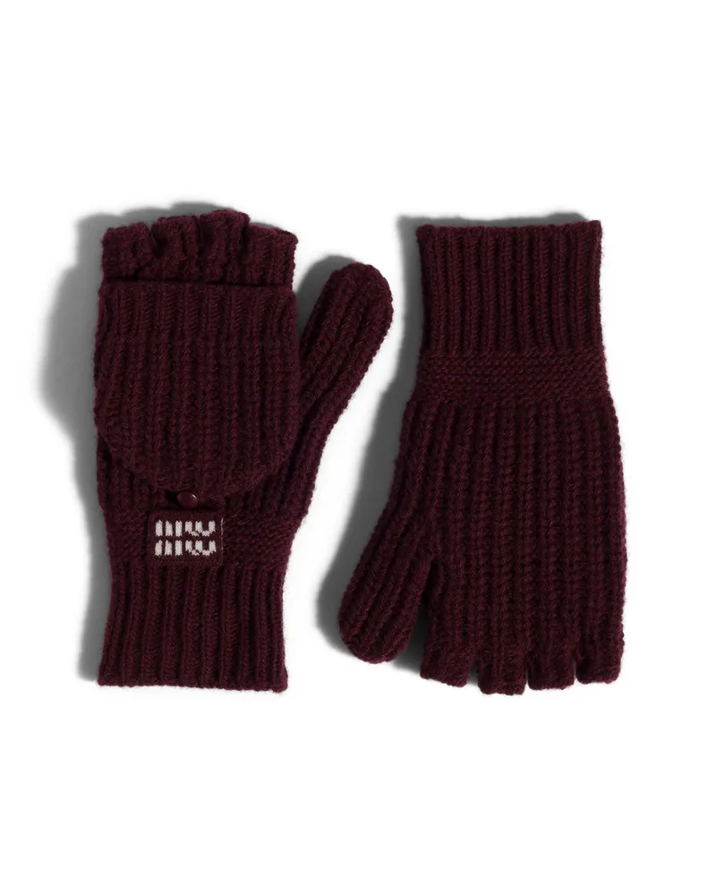 Miu Miu Fingerlose Handschuhe Aus Wolle Und Kaschmir, Damen, Amaranthrot, Größe Amaranthrot