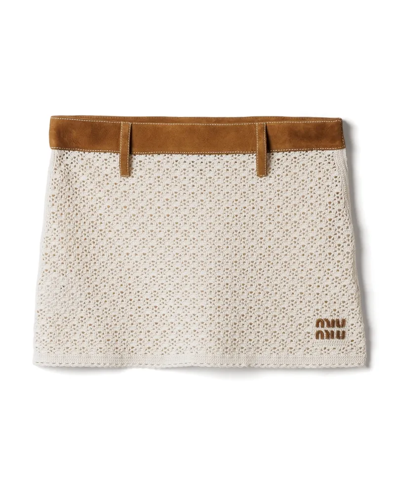 Miu Miu Minirock Aus Baumwolle Und Wildleder, Damen, Natur, Größe Natur