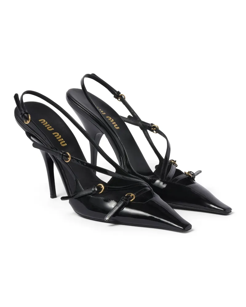Miu Miu Slingbacks Aus Lackleder Mit Schließen, Damen, Schwarz, Größe Schwarz