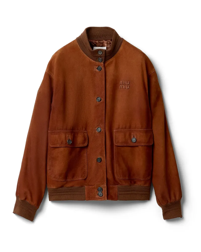 Miu Miu Jacke Aus Gewachstem Wildleder, Damen, Haselnussbraun, Größe Haselnussbraun