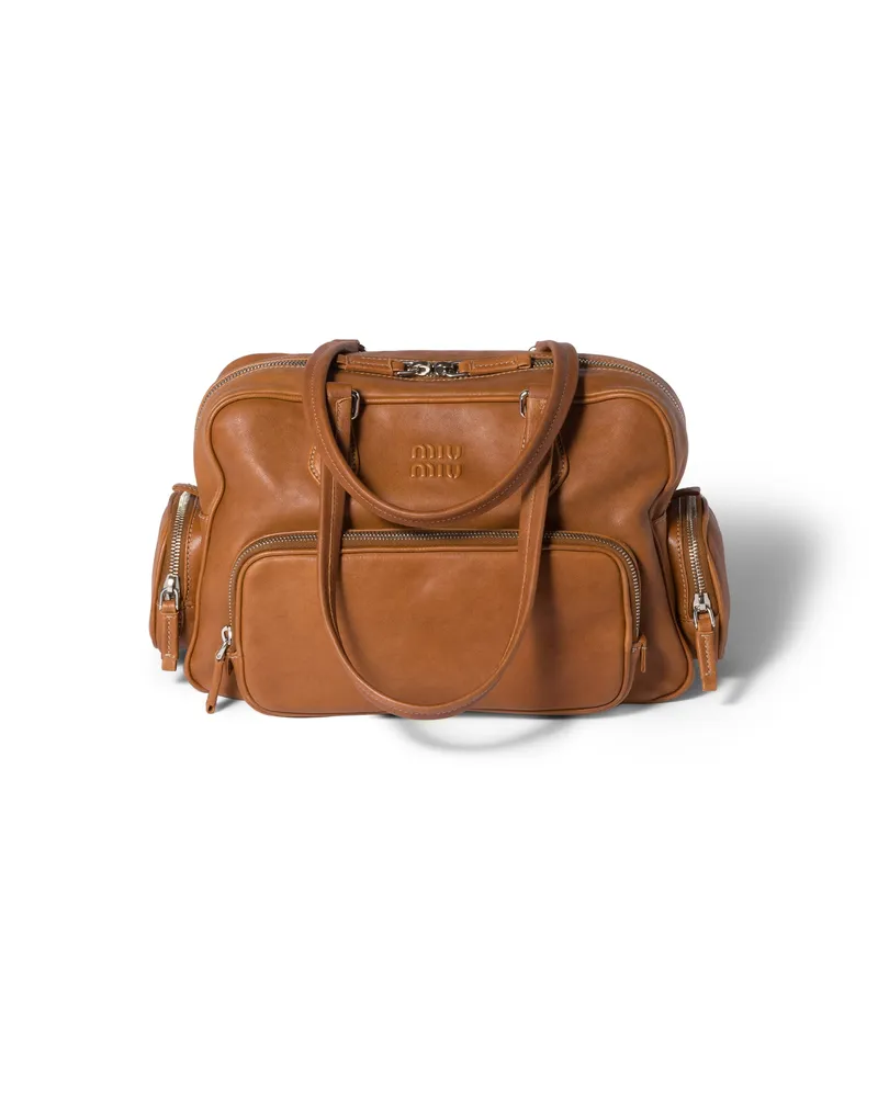 Miu Miu Pocket Henkeltasche Aus Nappa-leder, Damen, Karamell Karamell