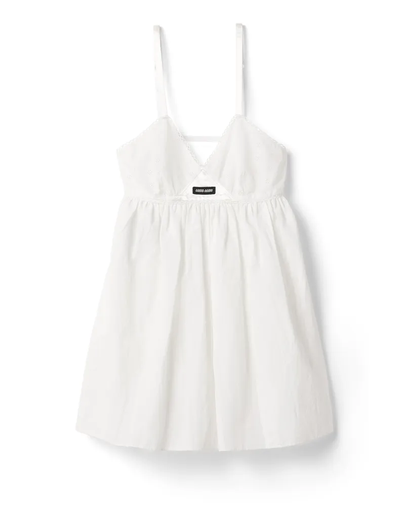 Miu Miu Minikleid Aus Slub-popeline Und Lochspitze, Damen, Weiss, Größe Weiss