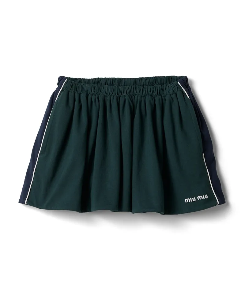 Miu Miu Minirock Aus Baumwoll-jersey, Damen, Flaschengrün/blau, Größe Flaschengrün