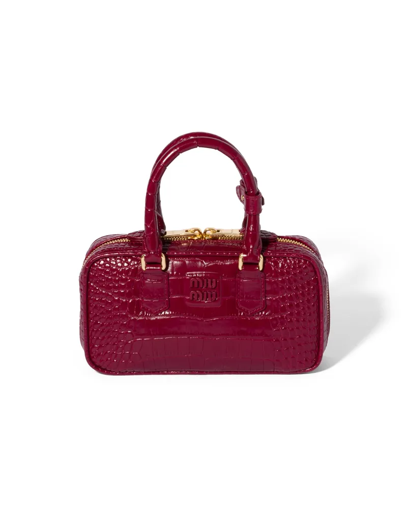 Miu Miu Mini Arcadie Bag In Crocodile Embossed Leather, Damen, Kirschrot Kirschrot