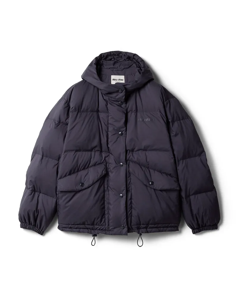 Miu Miu Mittelschwere Daunenjacke Aus Technischem Pongé-gewebe, Damen, Blau, Größe Blau