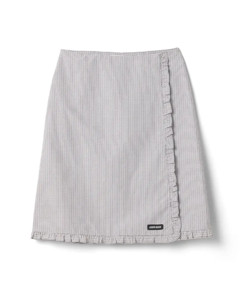 Miu Miu Karierter Rock Mit Ruches, Damen, White/cocoa Brown, Größe White
