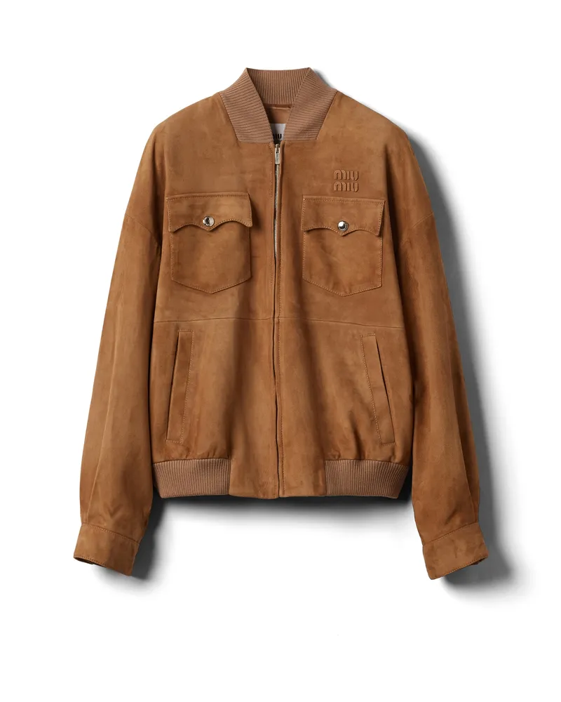 Miu Miu Jacke Aus Nappa-wildleder, Damen, Ahornbraun, Größe Ahornbraun