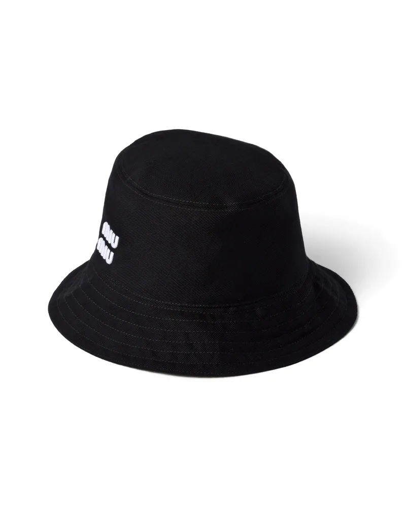 Miu Miu Fischerhut Aus Drillich, Damen, Schwarz/weiss, Größe Schwarz