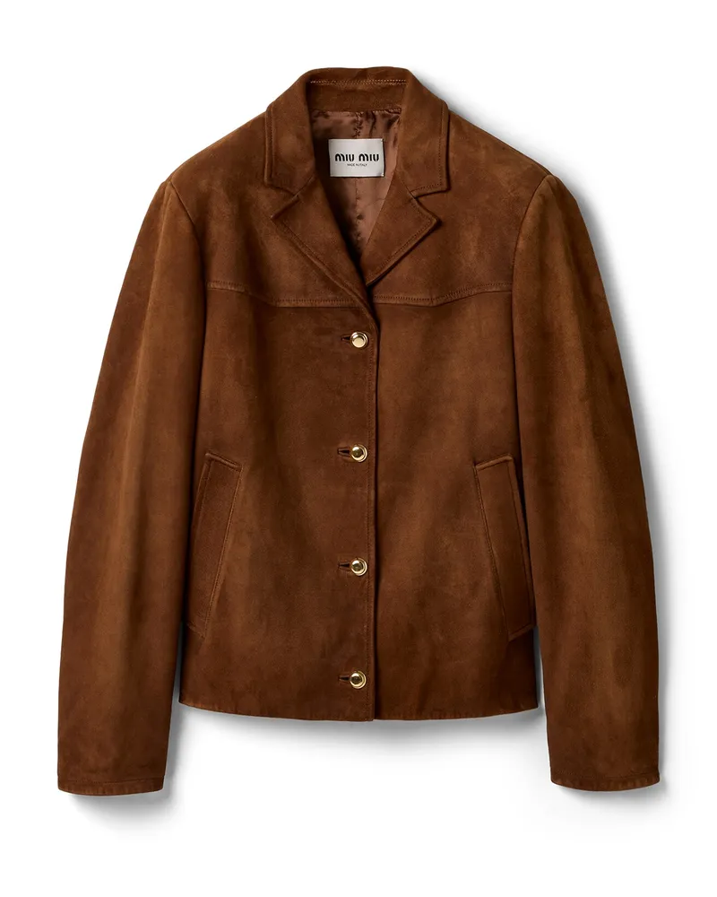 Miu Miu Blousonjacke Aus Gewachstem Wildleder, Damen, Brandy, Größe Brandy