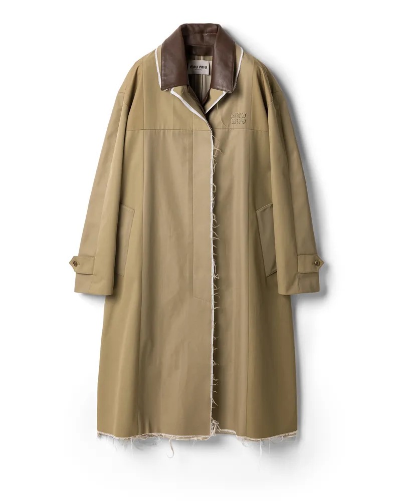 Miu Miu Einreihiger Mantel Aus Chino Und Leder, Damen, Khaki, Größe Khaki