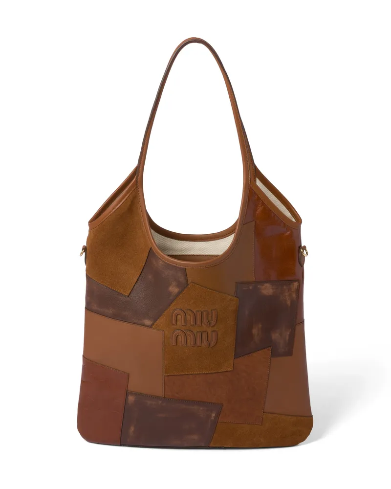 Miu Miu Ivy Patchwork-tasche Aus Leder, Damen, Cognac Cognac