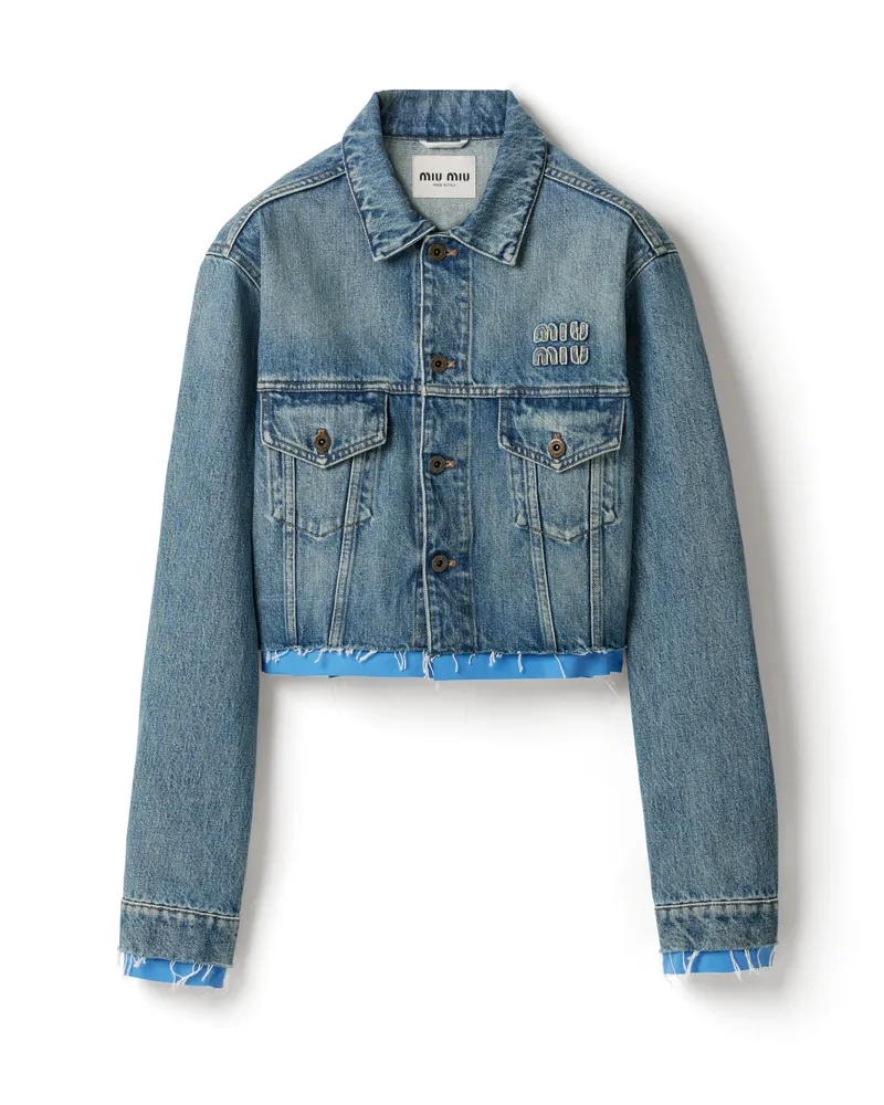 Miu Miu Truckerjacke Aus Denim Und Popeline, Damen, Saphirblau, Größe Saphirblau