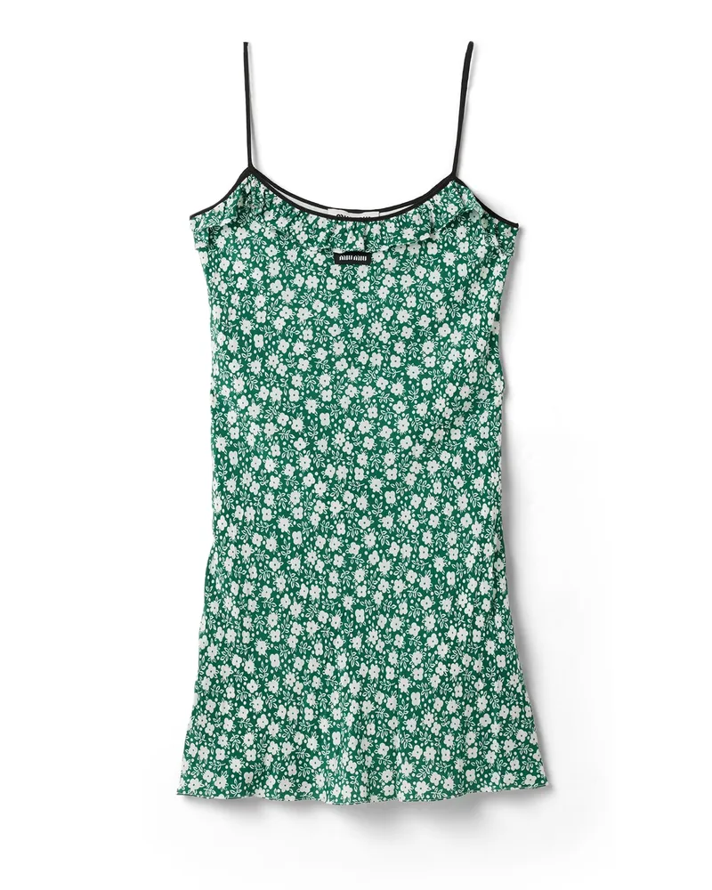 Miu Miu Minikleid Aus Crêpe De Chine, Damen, Grün/weiss, Größe Grün