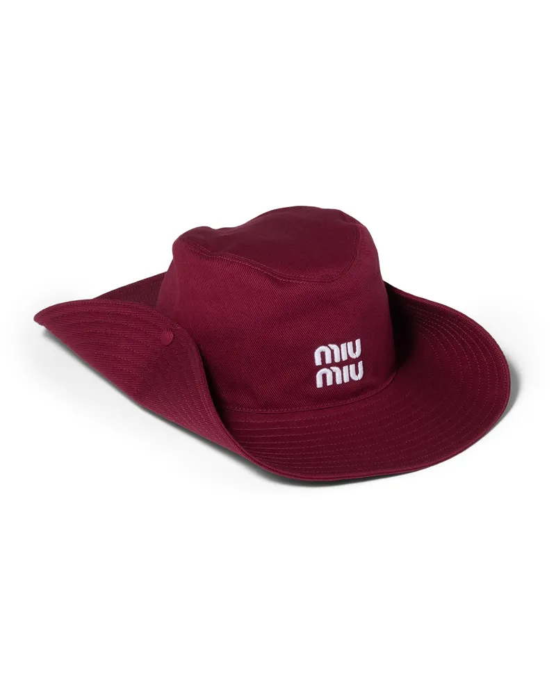 Miu Miu Hut Aus Drill, Damen, Burgunderrot/weiss, Größe Burgunderrot