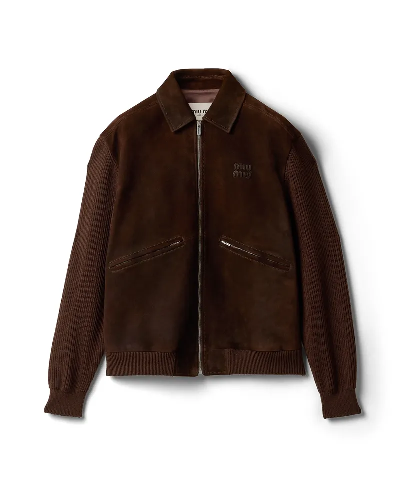 Miu Miu Blousonjacke Aus Gewachstem Wildleder, Damen, Sienna, Größe Sienna