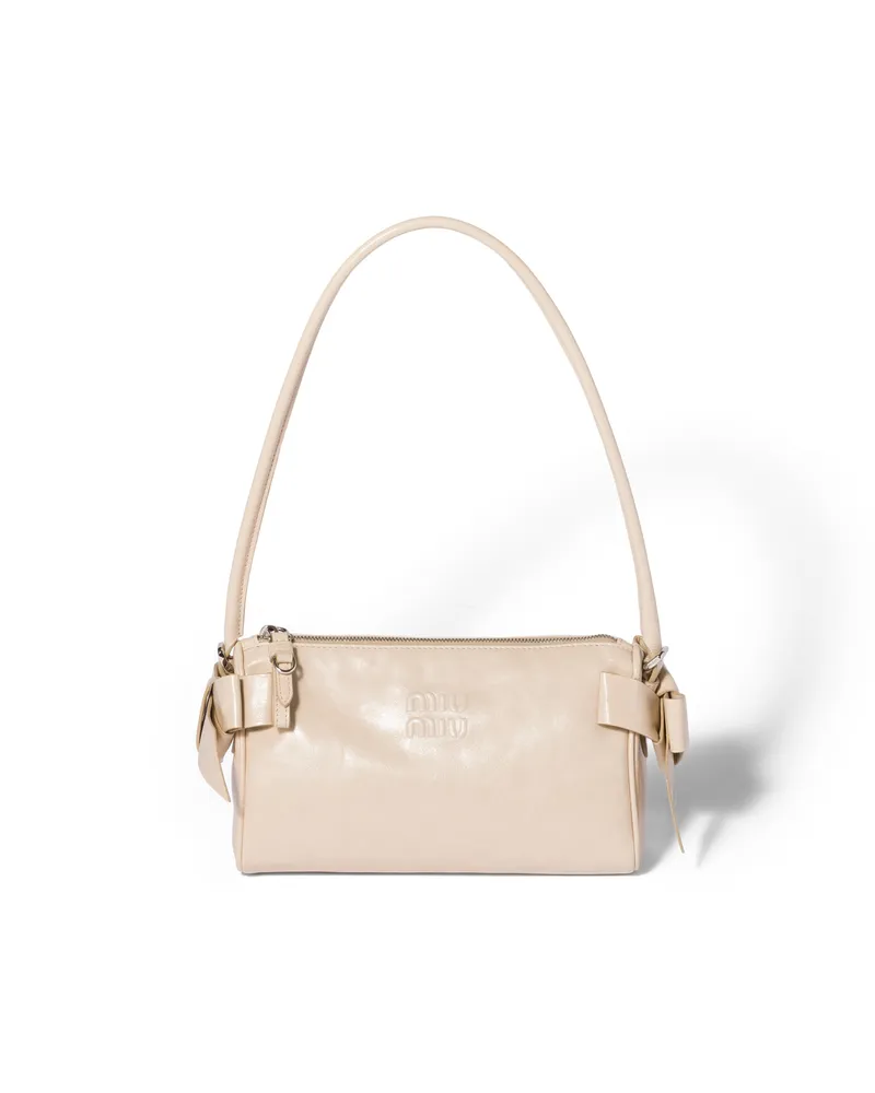 Miu Miu Pouch Aus Glänzendem Leder, Damen, Travertingrau Travertingrau