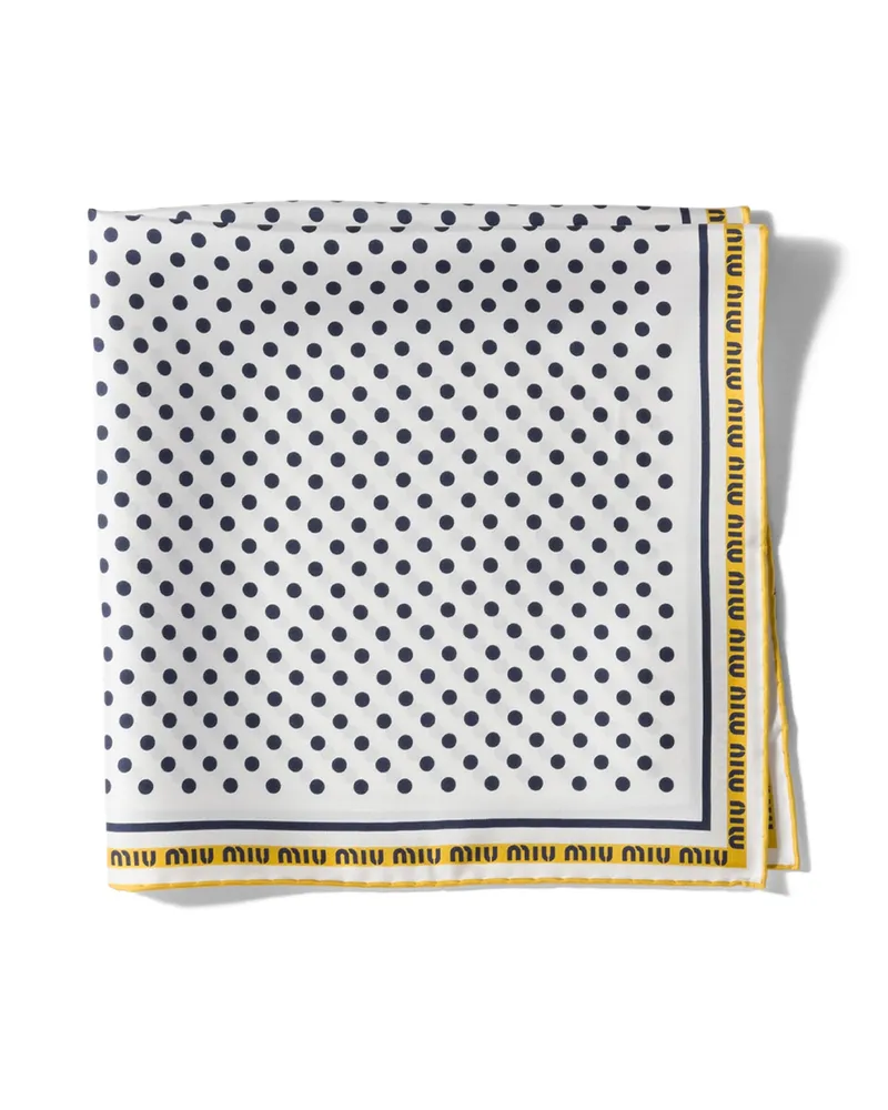 Miu Miu Schal Aus Bedrucktem Twill, Damen, Weiss/marineblau Weiss