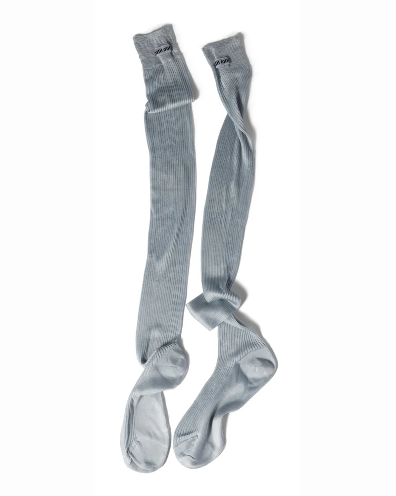Miu Miu Gerippte Socken Aus Seide, Damen, Astro-blau, Größe Astro-blau